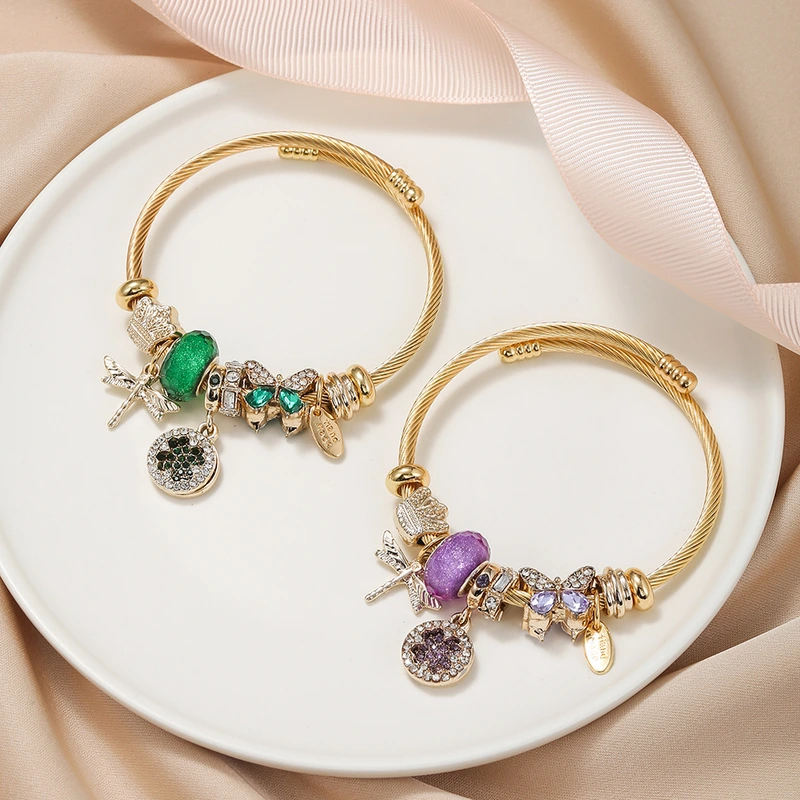 Oly Magic Bracelet 6782 Diy Panjia Style Mori Bracelet Fairy Four-Leaf Clover Butterfly Gold Bracelet Stainless Steel Bracelet Jewelry