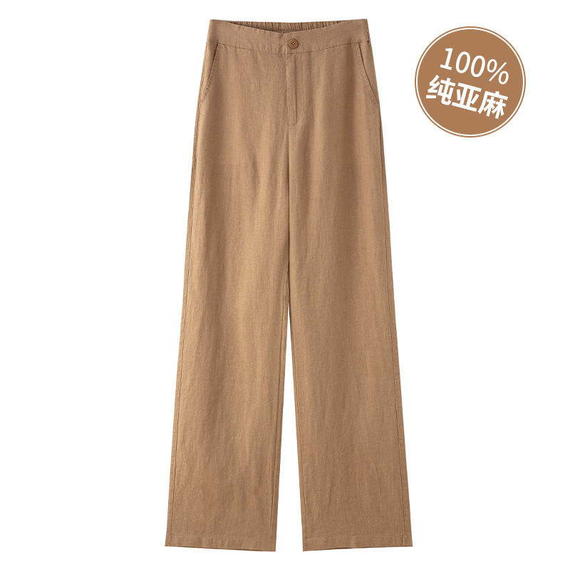 Women's casual pants, pure linen pants, women's summer thin wide-leg pants, women's 2025 new style high-waisted drape straight-leg pants Item Picture