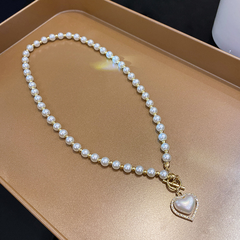Vintage French pearl love necklace Ladies Haute chic Spice beaded collarbone chain Sweet cool style personality jewelry