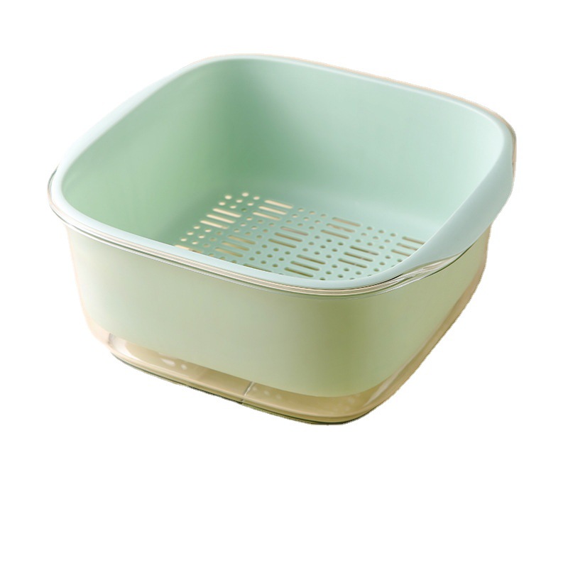 Custom Rice Washing Basket Multi-Functional Plastic Square Kitchen Large Simple Double Layer Fruit Drain Basket Item Picture