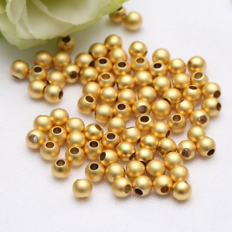 18K Old Fa Sarge Gold Smooth Round Beads Diy Handmade Jewelry Accessories Gold Necklace Bracelet Beaded Material Loose Beads details Picture