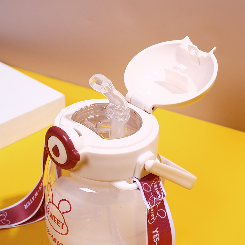 Baby drinking cup visual straw water cup, cute cartoon cartoon for children in summer, plastic cup for drinking water at school, portable carrier Specification image