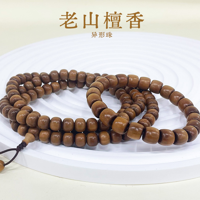 Authentic Indian old mountain sandalwood straight-cut cultural play bracelet 7*8 Buddhist prayer beads bucket beads, natural agarwood prayer beads bracelet wholesale Specification image