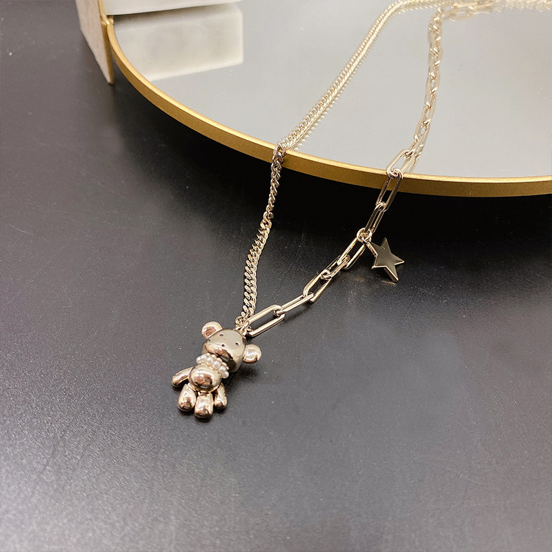 Obi new fashion fashion design sense personality network red necklace creative temperament cute bear pendant neck chain female details Picture
