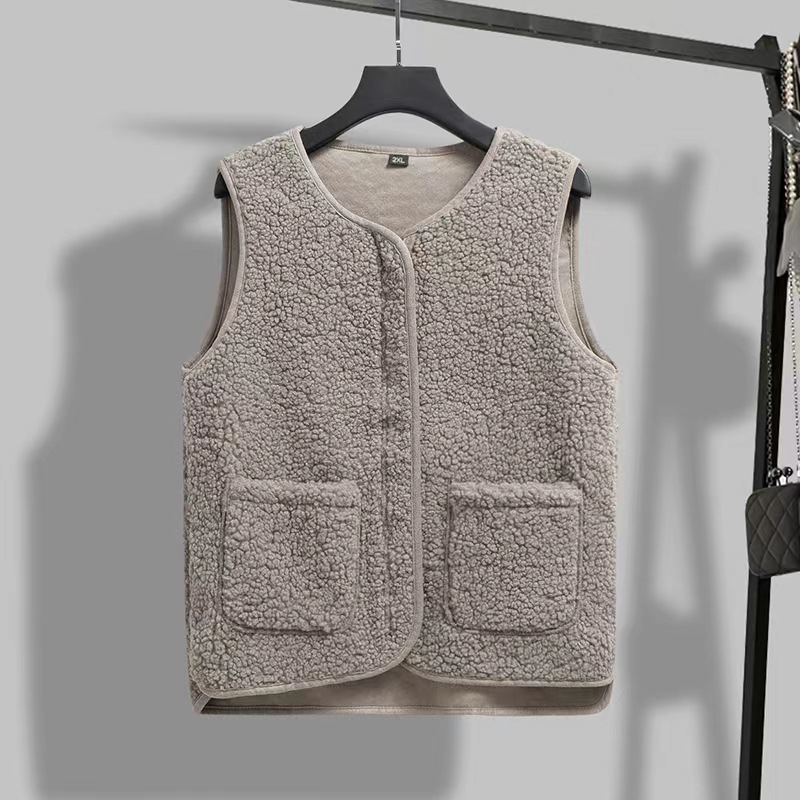 Factory 2023 Autumn And Winter Teddy Velvet Vest Autumn Women's Medium Thick Casual Cardigan details Picture