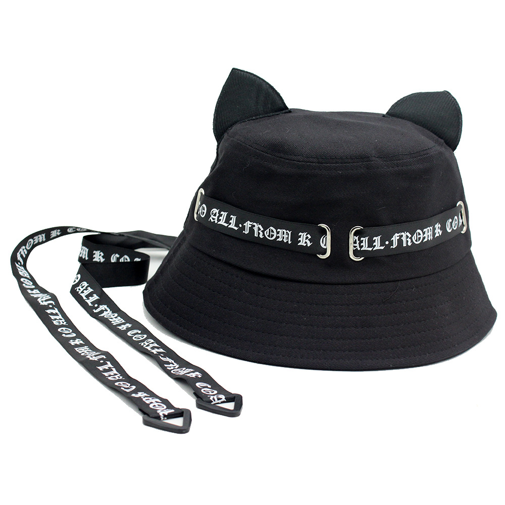 Cross-Border New Cute Cat Ear Streamer Personalized Fisherman Hat Men And Women All Fashion Trend Hip Hop Dance Basin Hat