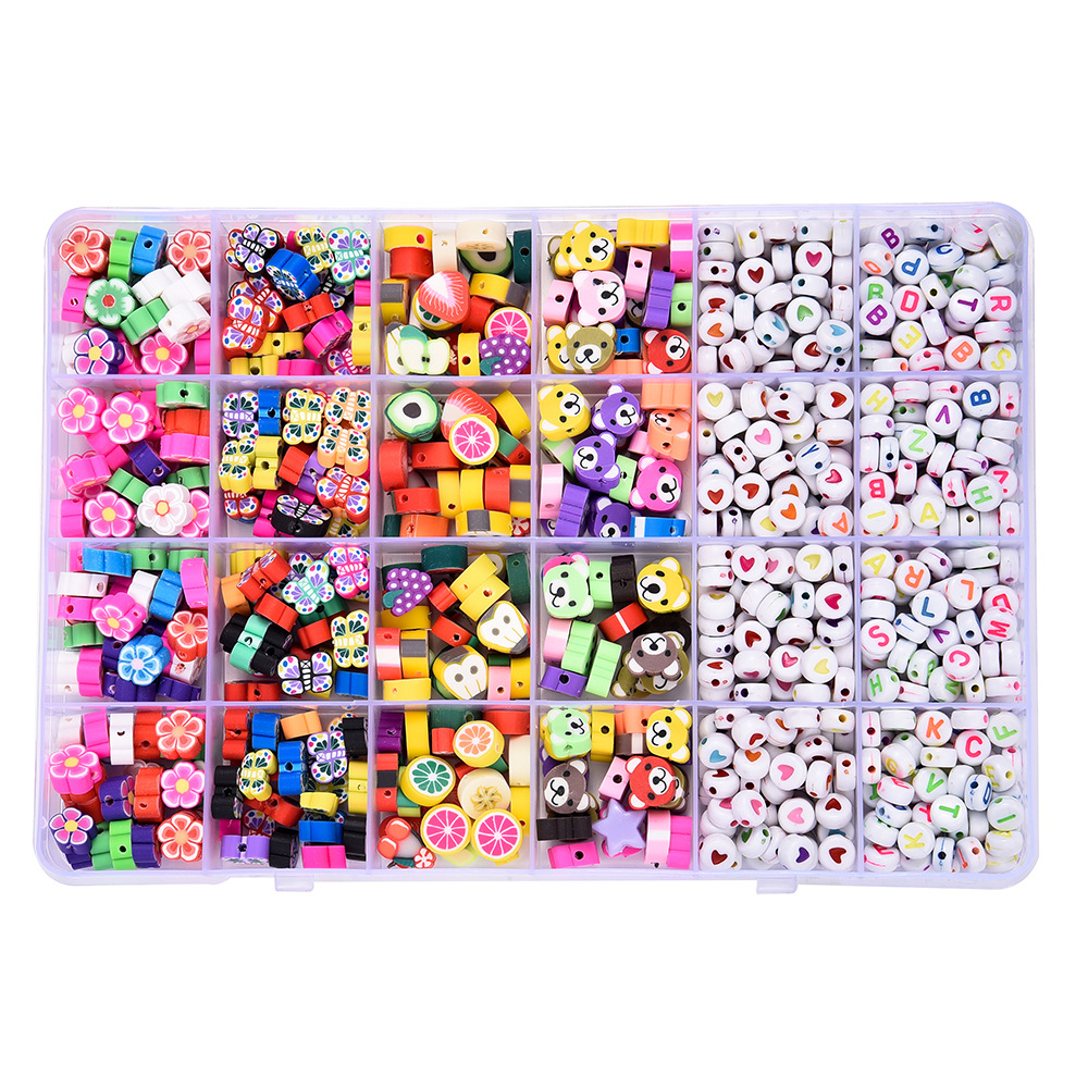 24 Boxes Fruit Animal Smiley Face Alphabet Bead Set Diy Polymer Clay Beads Acrylic Beads Handmade Bracelet Necklace Accessories Application Scenario