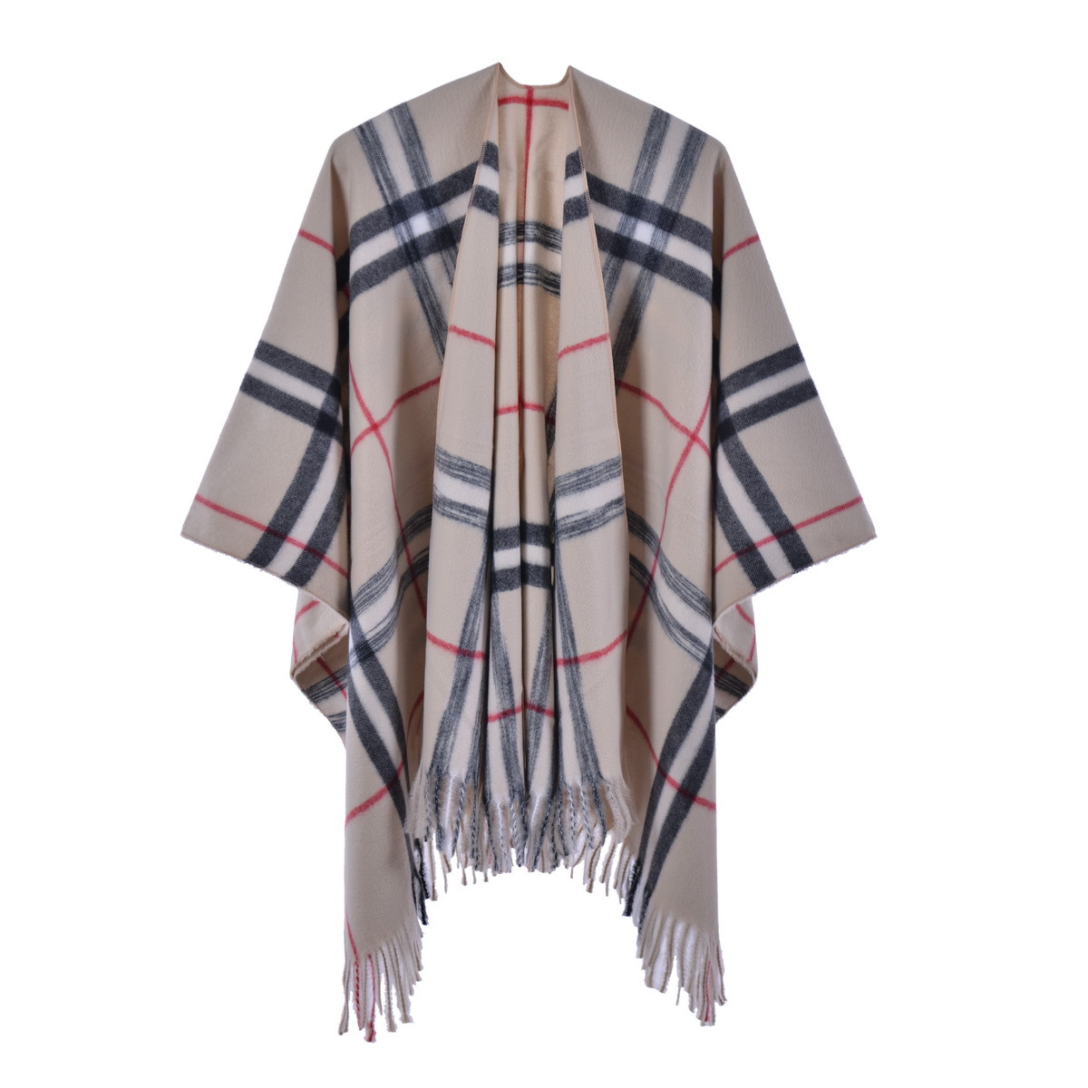 2023 Wholesale Europe And The United States Big Brand Warm Shawls Ladies Spring Split Fringe Fringe Plaid Cape Amazon Specification drawing