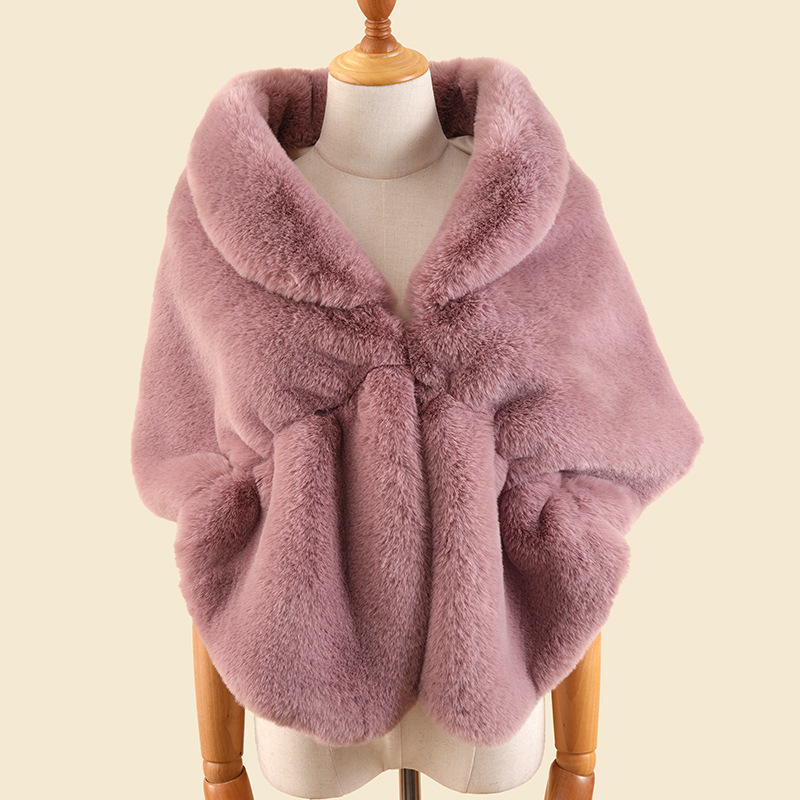 2022 Imitation Fur Shawl Lapel Bride Cheongsam Europe And The United States Autumn Winter Rex Rabbit Fur Cape Shawl Trade Cross-Border Stock Specification drawing