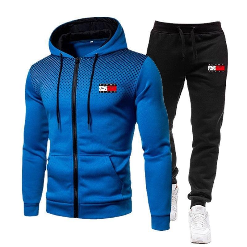 New cross-border fashionable men's clothing from Europe and America, featuring comfortable polka dot prints, zipper cardigans, sport jackets and casual hooded sets Item Picture