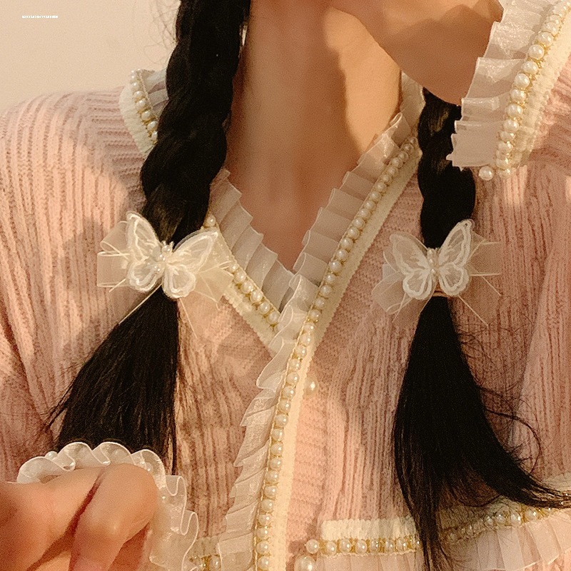 Super Fairy White Gauze Butterfly Pearl Hairpin Female Mori Tie Fairy Beauty Bow Small Hairpin Side Braided Headpiece Application Scenario