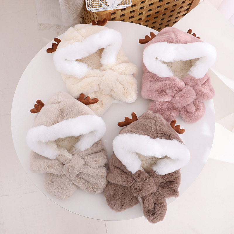 Buckwheat ~ Children's Pullover Hat And Neck Cartoon Winter Scarf For Girls And Boys Cute Super Cute Face Protection details Picture