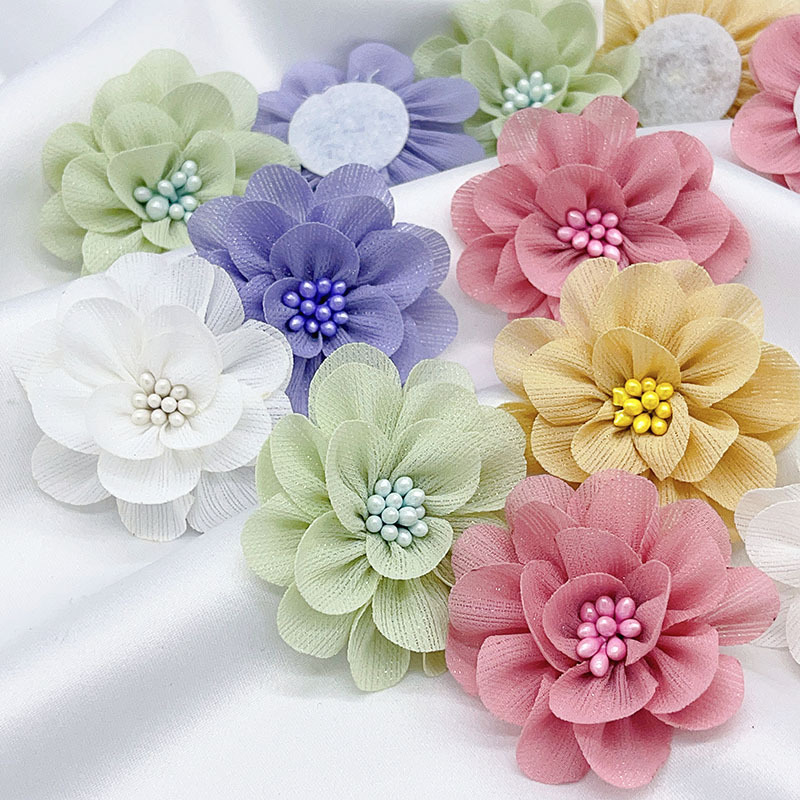 Korean Version Of Organza Flowers Children's Clothing Accessories Hairpin Accessories Cloth Handmade Flower Heart Flowers details Picture