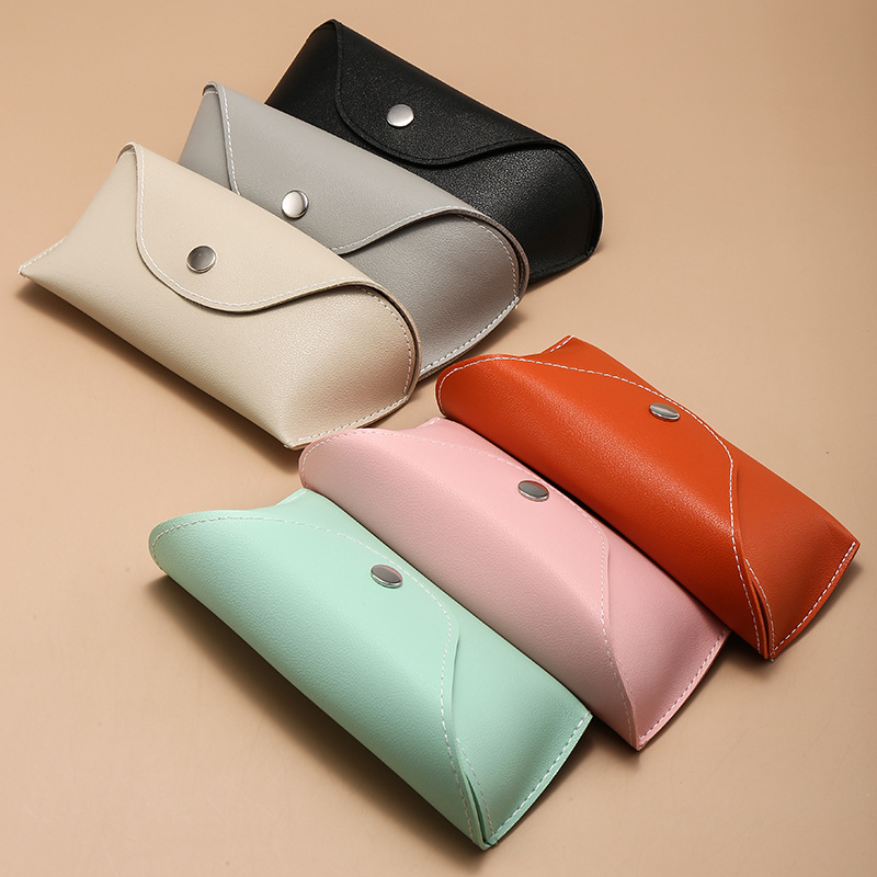 厂家供应PU皮质眼镜盒便携按扣手工眼镜盒高档软包女太阳镜盒批发