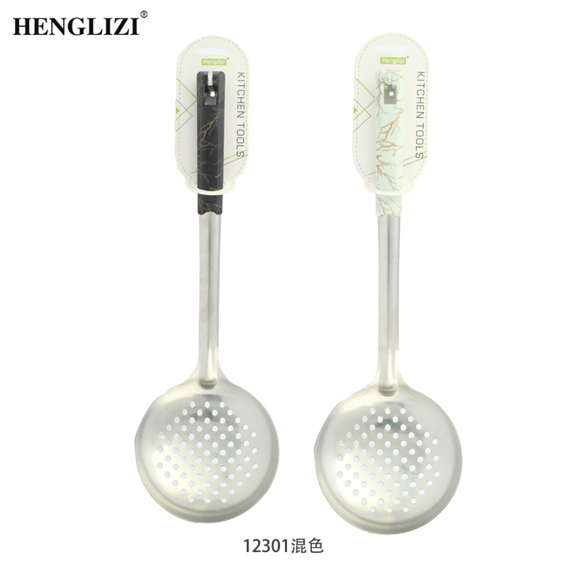 Cross-border household stainless steel spatulas, soup spoons, frying spatulas, strainers, non-stick pans, gold wire, black and white handles, kitchen utensils Specification image