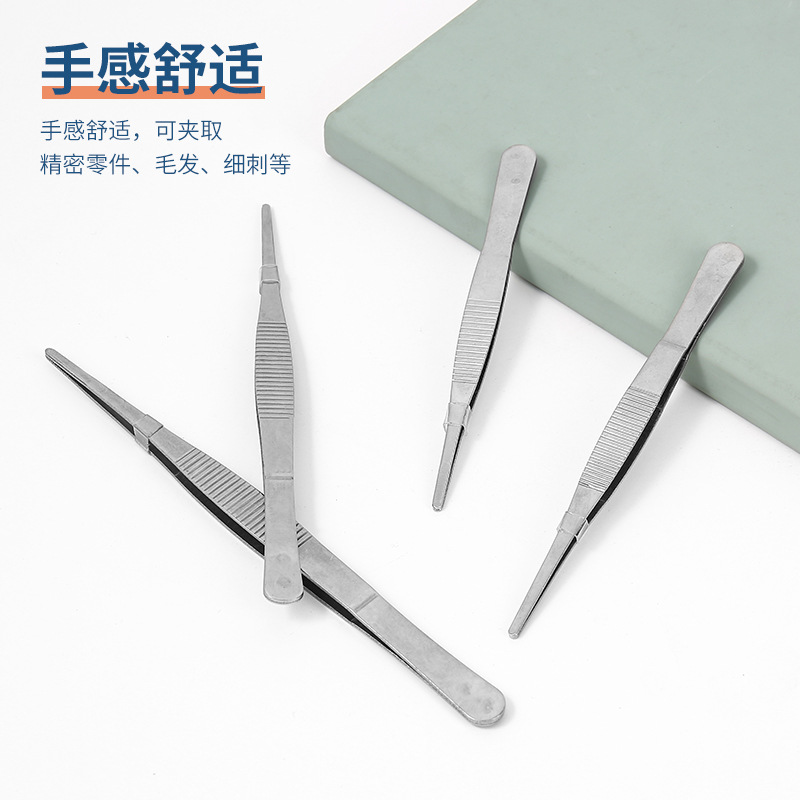 Thickened stainless steel tweezers with toothed non-slip round head tweezers grab scorpion clips reptile feeding clips tweezers Specification drawing