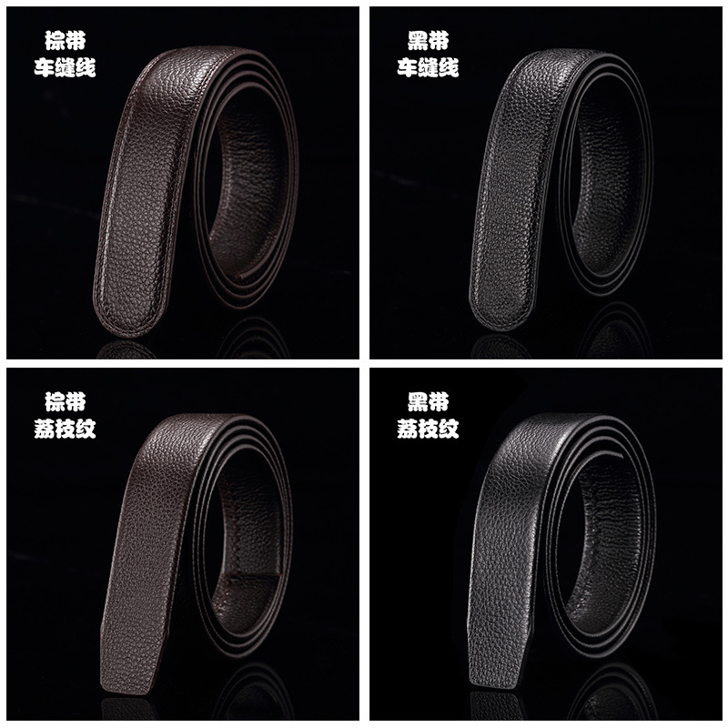 Wrapped Top Layer Pure Cowhide Belt Body Automatic Buckle Headless Cowhide Belt Men's Belt Body No Button-Down Waistband Strap Specification drawing