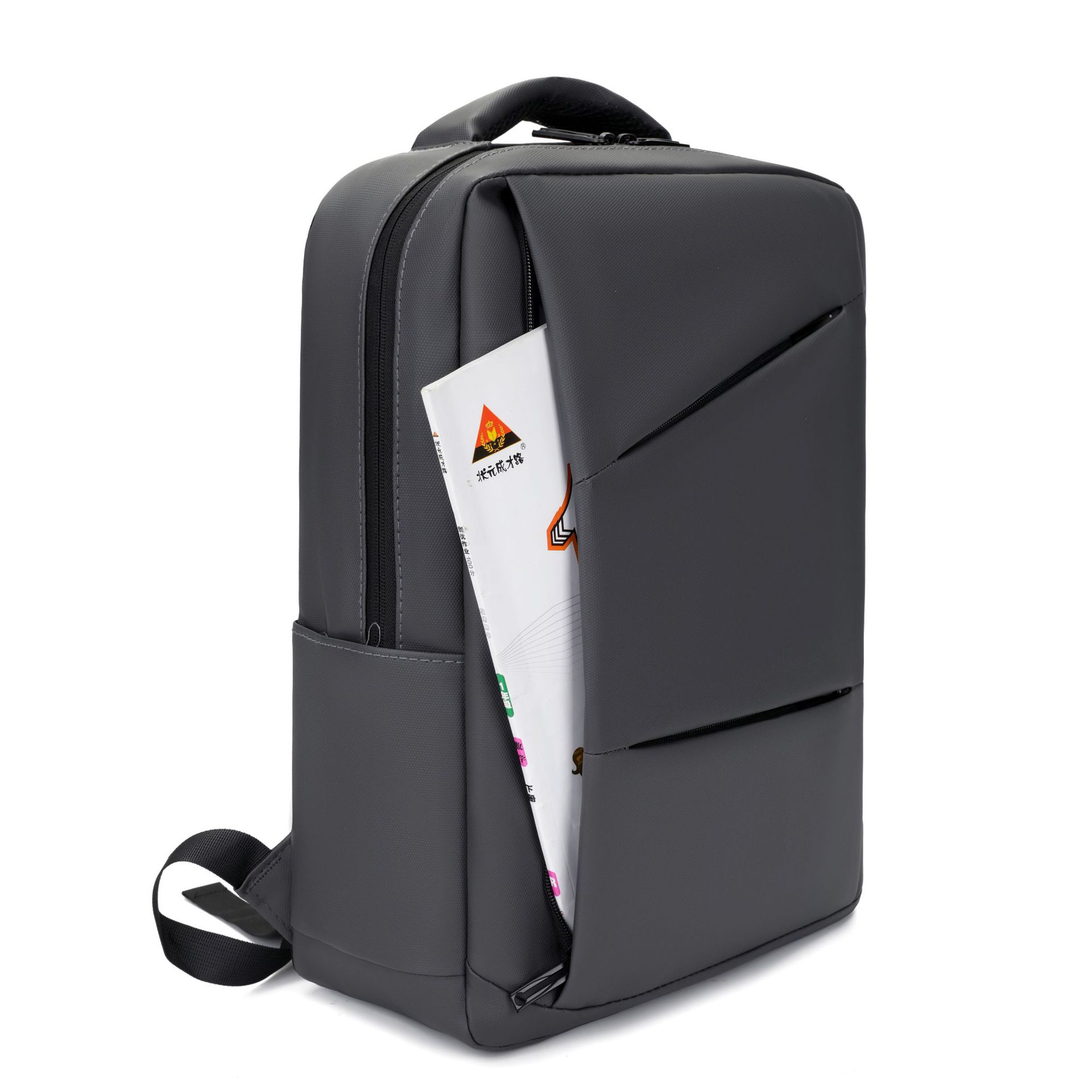 Cross-Border Large Capacity Men's Business Computer Bag Oil Film Leather Commuting Simple Solid Color School Bag Can Print Backpack Item Picture