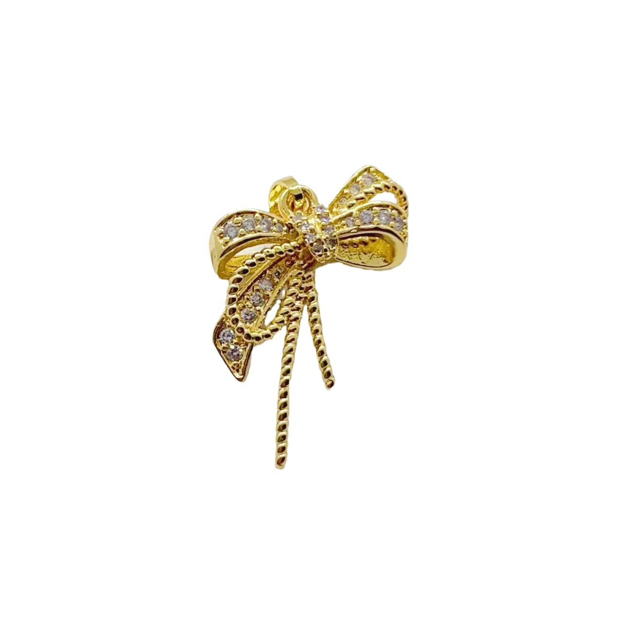 A new copper-plated real gold, slightly inlaid zircon, light luxury, individual, fashionable and versatile inS-style bow pendant Item Picture
