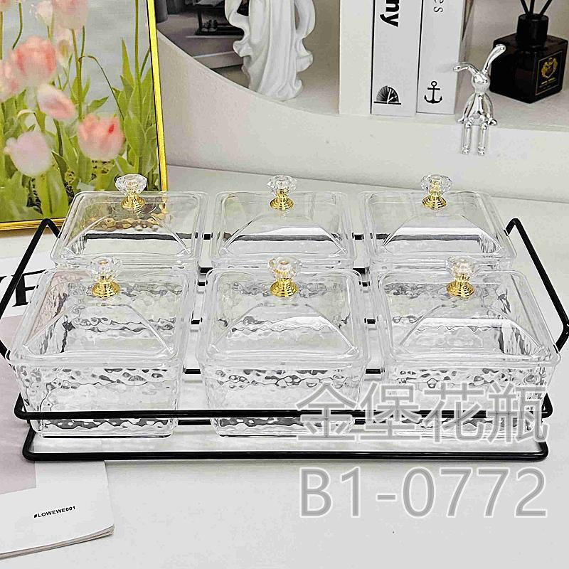 Glass fruit plate Home living room snack platter snack placement candy plate bar bath foot club dressing box Golden Castle vase Item Picture