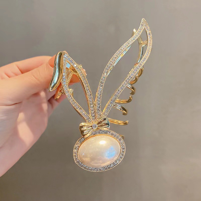 Pearl Metal Grab Clip Internet Celebrity New Matte Gold Headdress Back Head Clip Hair Clip Sweet Cross Shark Clip Rabbit details Picture
