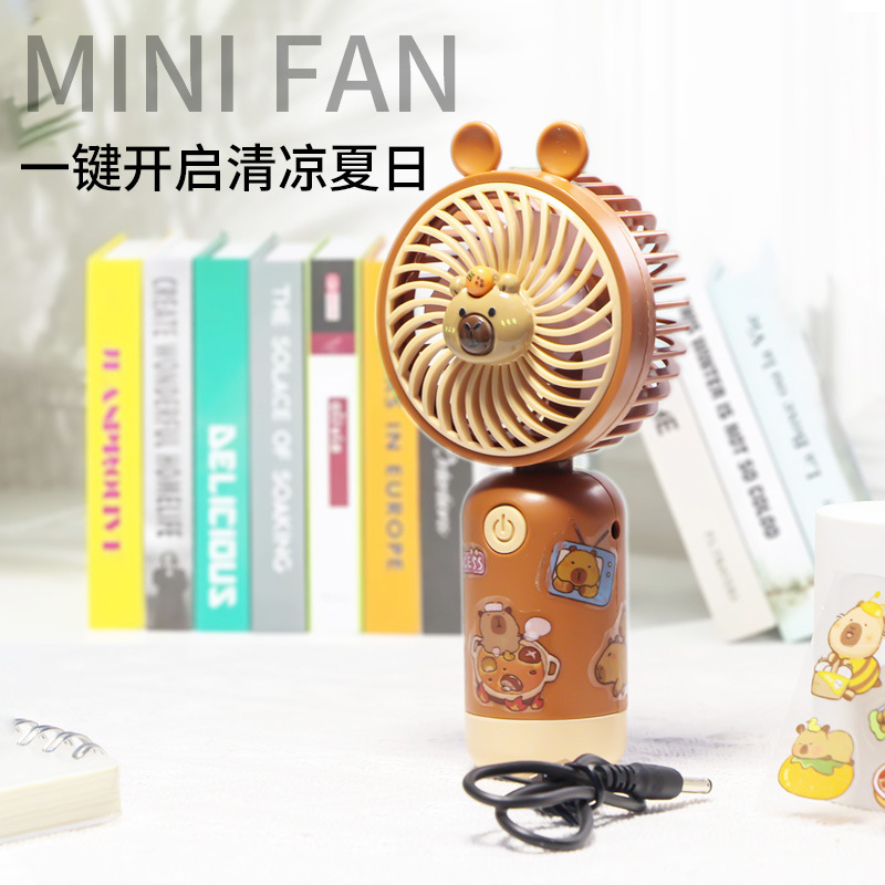 Cross-Border Handheld Small Fan Usb Mini Rechargeable Large Wind Power Student Portable Capibala Electric Fan