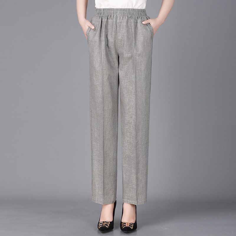Middle-Aged And Elderly Women's Summer Women's Pants Elastic Waist Cotton Hemp Pants Elderly Casual Nine-Point Pants Grandma Loose Pants Item Picture
