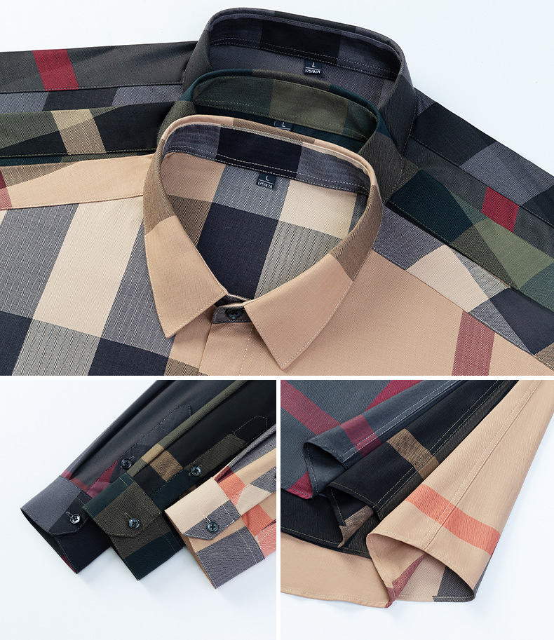 Legendary Paul Men's wear's new men's body-worn T-shirt, summer no-iron treatment, trendy checked long-sleeved shirt Application Scenario
