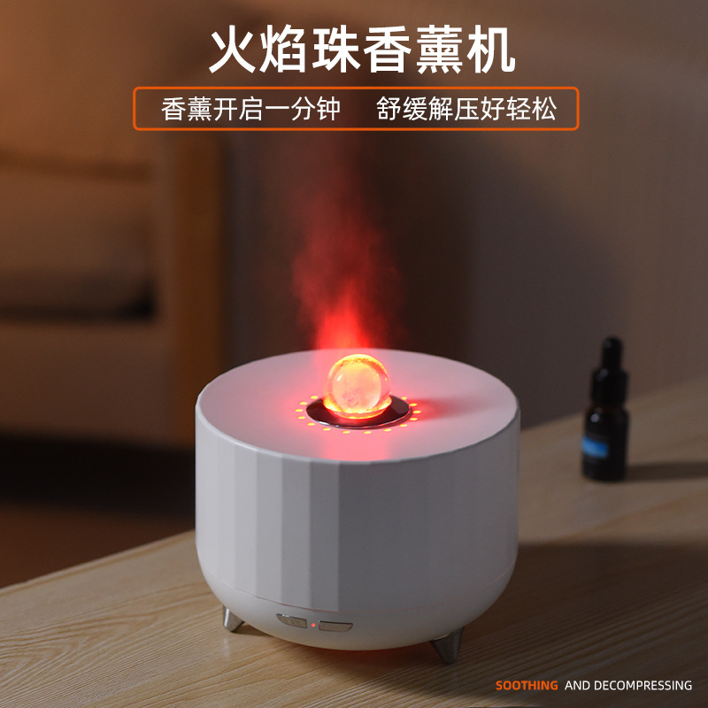 新款火焰珠香薰机家用室内七彩仿真小型氛围灯桌面空气净化加湿器