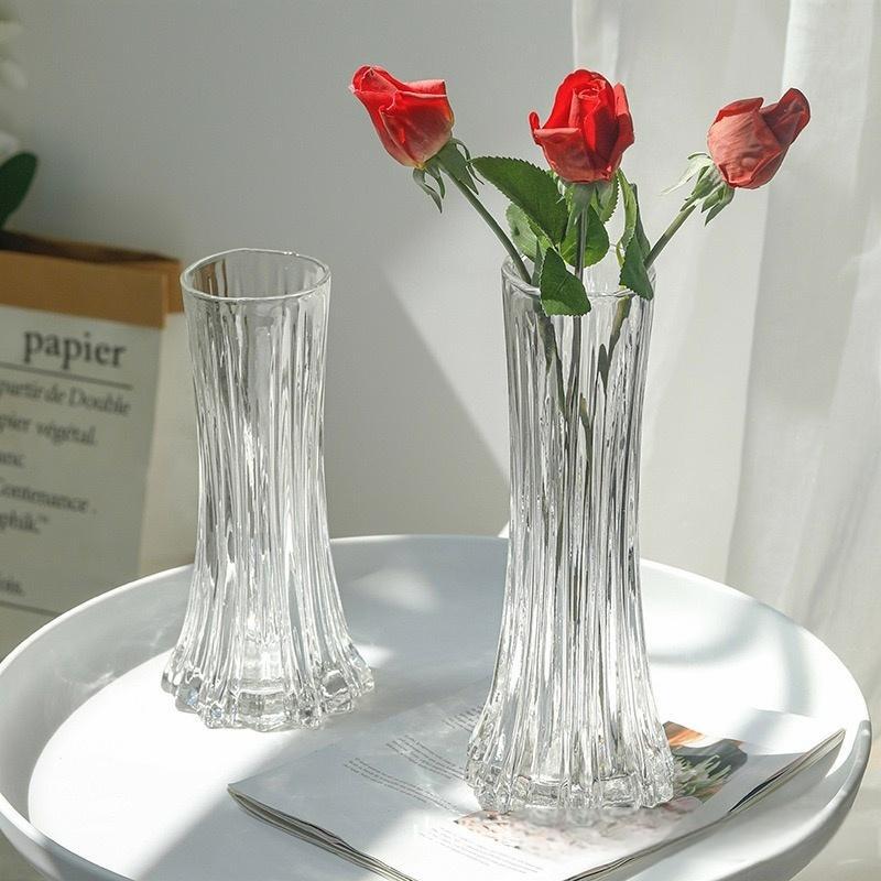 Transparent three-dimensional patterned corset, original color glass flower arrangement, water-grown fresh flowers, living room, bedroom, TV cabinet, decorative glass vase Specification image