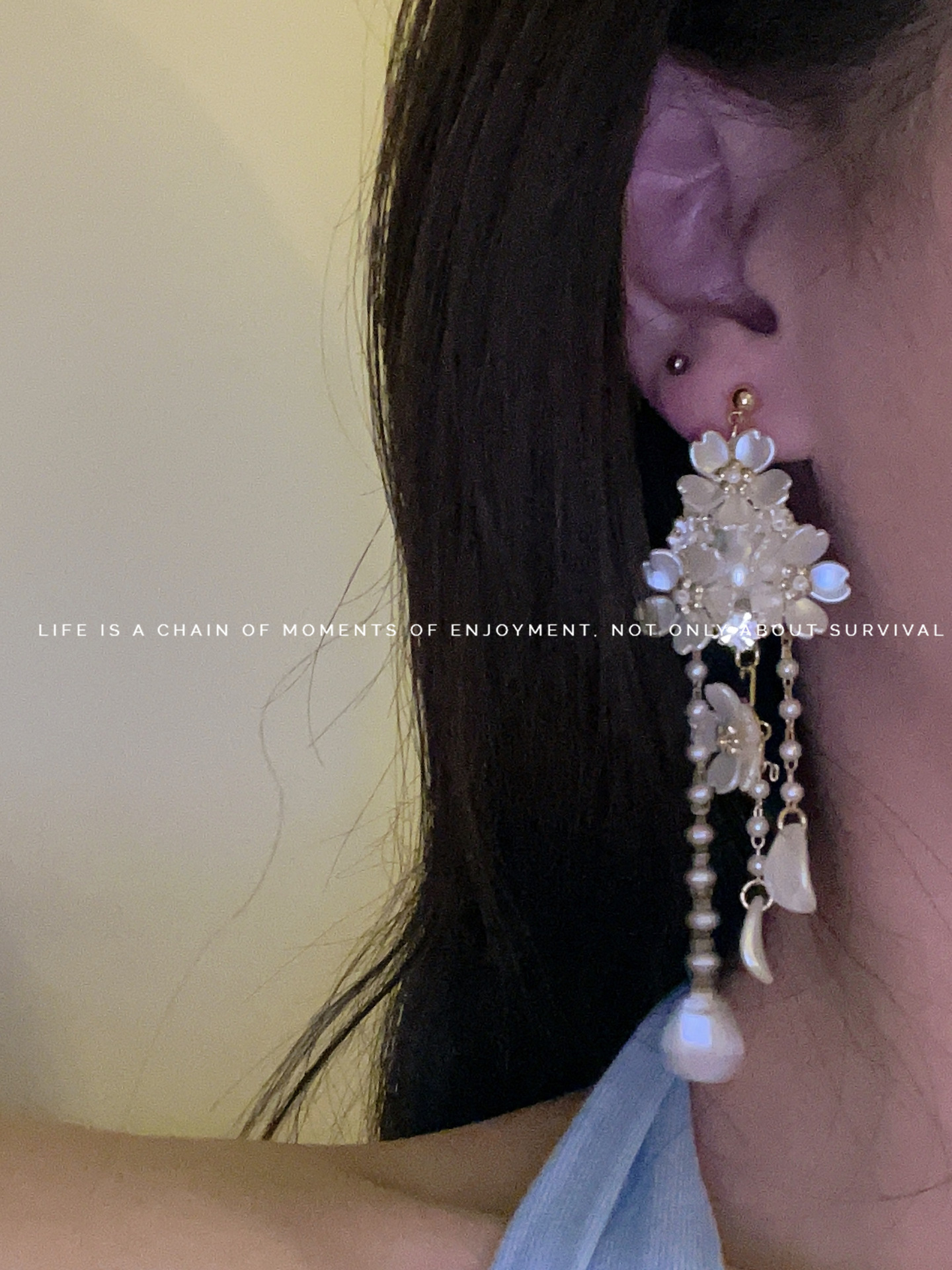 Super Fairy Flower Tassel Earrings Niche Design Sense Of Advanced Gentle Fairy Air Light Luxury Temperament New Earrings Drop Silver Needle Specification drawing