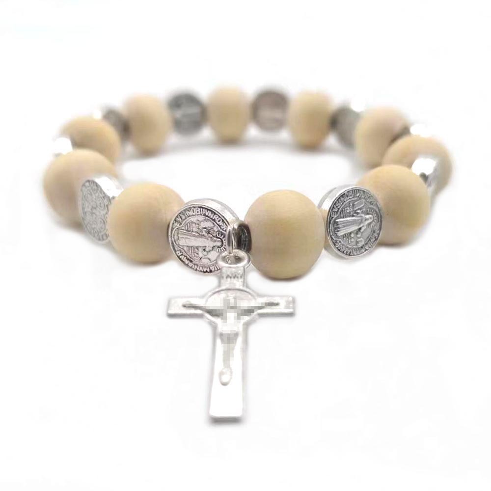 Europe And The United States Foreign Trade Amazon Hot Sell Cross Rosary Bracelet Wooden Beads + Saint Benedict Bracelet For Men And Women Couples Gift Elastic Beaded Jewelry Manufacturers Wholesale Application Scenario