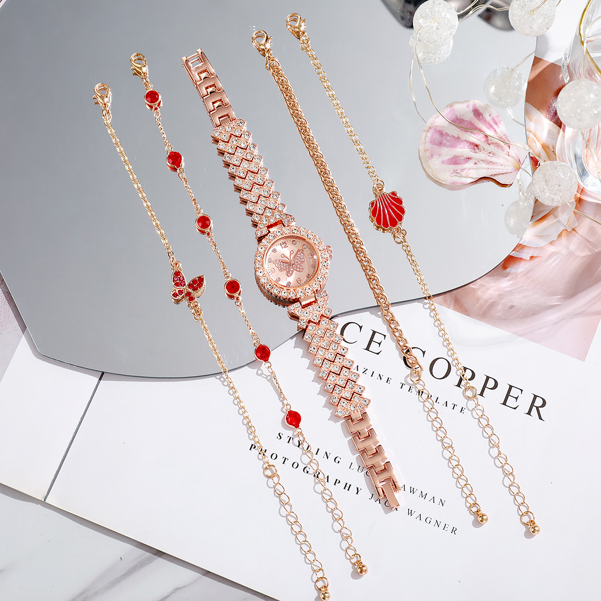 5pcs/set nicho ins wind strass mariposa cara de acero correa reloj mariposa pulsera set Application Scenario