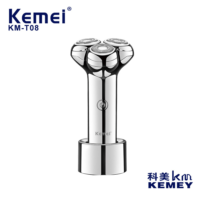 科美/KEMEI跨境电动剃须刀带底座全身防水tpye-c快充三刀头刮胡刀KM-T08