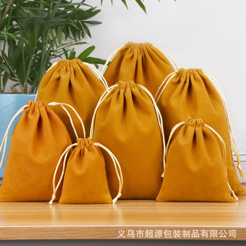 Wholesale of high-end velvet bags with gold edges and mouths, jewelry bags, drawstring velvet drawstring bags, gift and accessory packaging bags details Picture