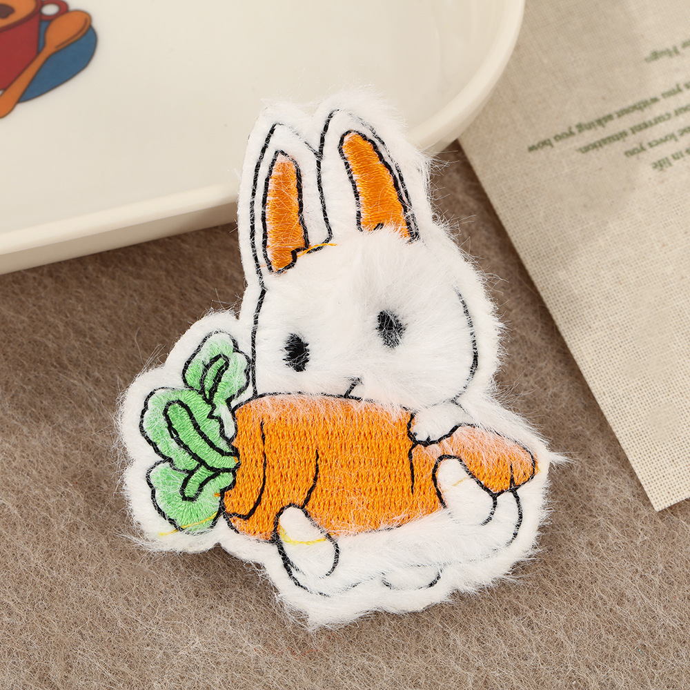 Soft and cute plush embroidered fabric stickers with rabbit, bear and moon shapes diy hair accessories, clothing accessories and decorative small accessories details Picture