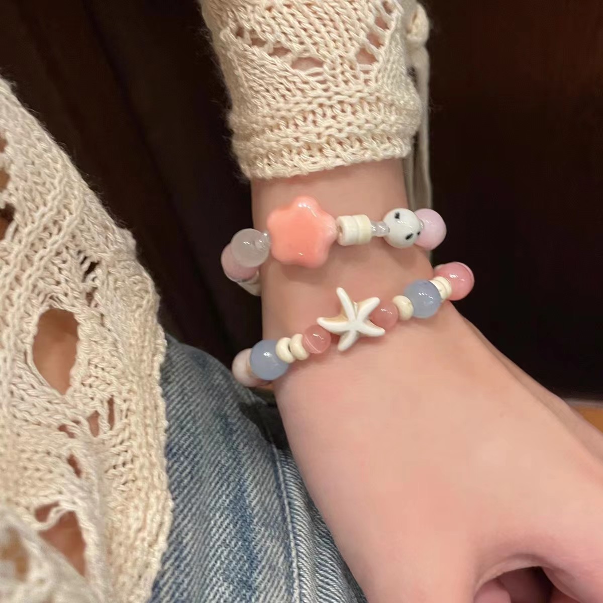 Nuevo estilo chino color de la cadena de perlas de cerámica brazalete mujer dulce y linda chica chica cadena de mano nicho 100 accesorios Specification image