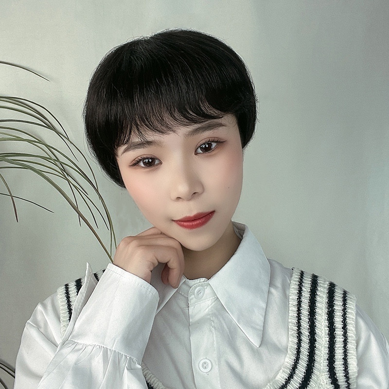 Wig for women's short hair, full head cover, synthetic fiber head cover, short straight hair, fluffy and natural, middle-aged and elderly mothers' hair cover manufacturer wholesale details Picture