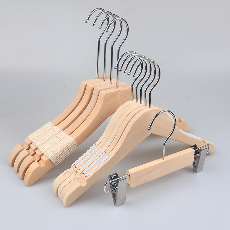 [Luo Xiaomiao] Wholesale of solid wood hangers for clothing stores, unpainted hangers, wooden trouser clips, and natural wood color women's clothing hangers