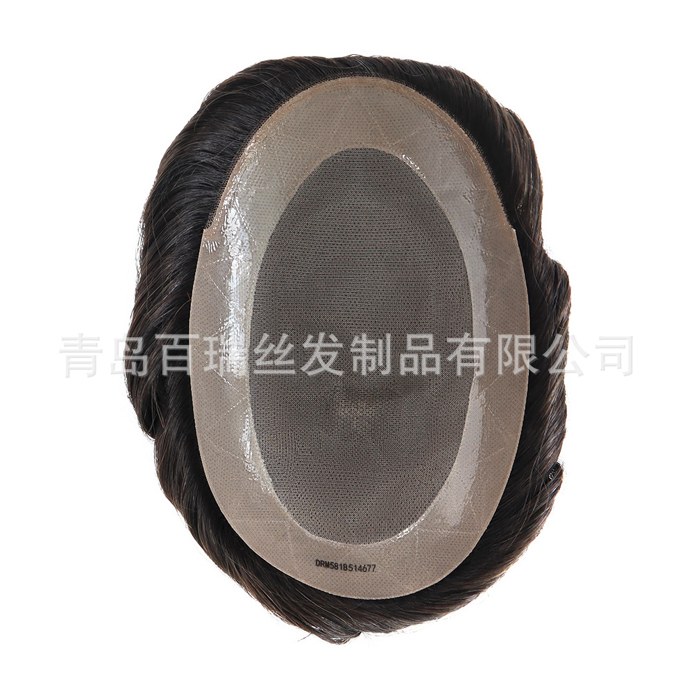 Men's wig and hair replacement block for export style mono Net No. 3 net, fully hand-woven Korean hook real hair, strong and durable Application Scenario