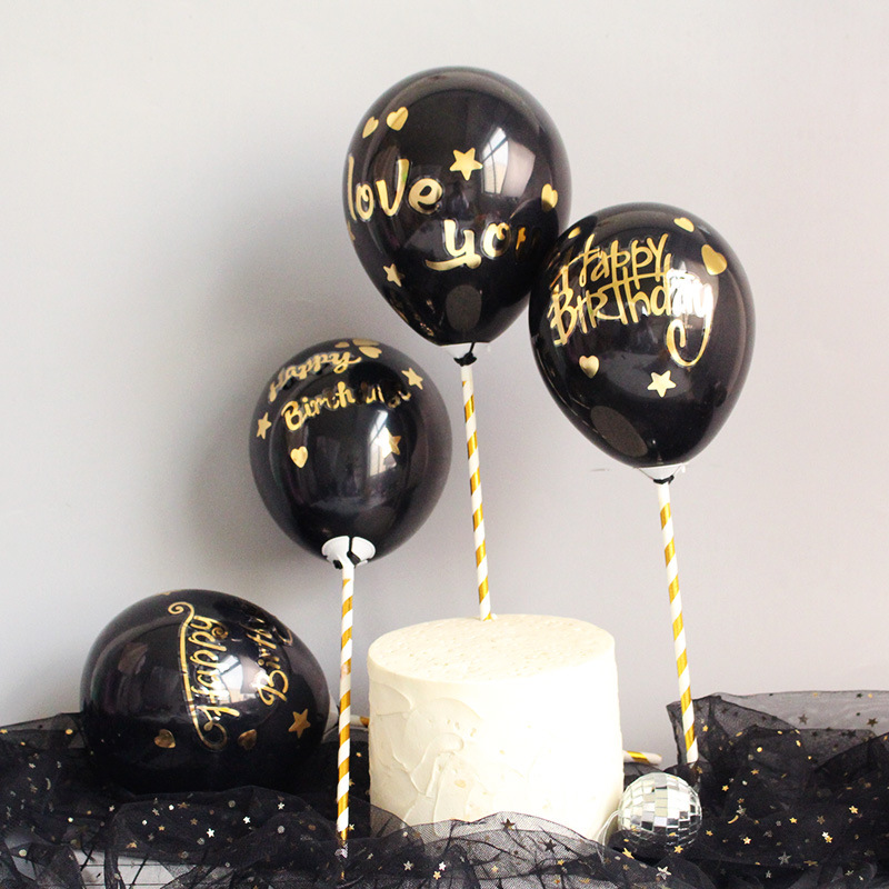 创意蛋糕装饰派对生日蛋糕黑色ins5寸黑气球蛋糕插牌气球装饰插件详情图1