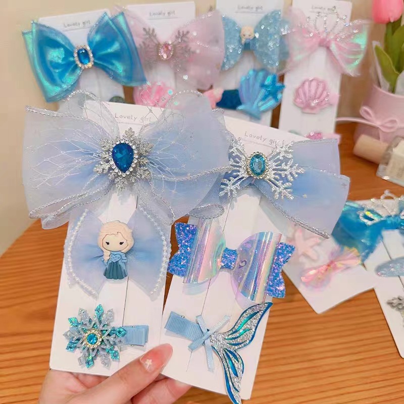 New Cute Crown Bow Hair Clip 3 Piece Set Mermaid Princess Hair Clip One Line Clip Bangs Clip Girls Hair Accessories details Picture