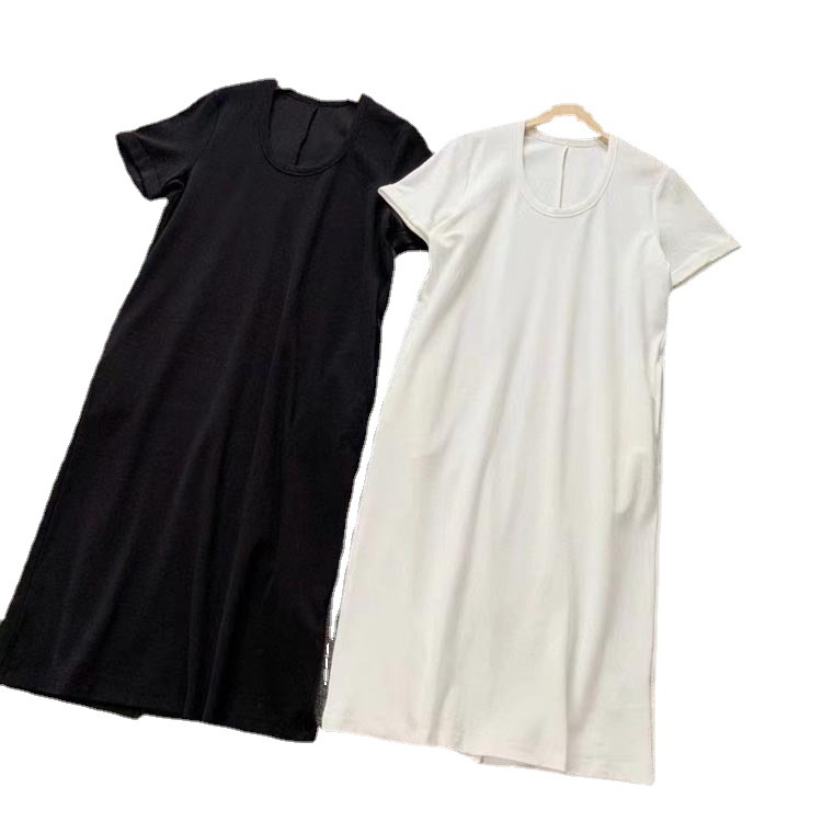 Primavera verano 2022 nuevo estilo estilo francés sensación de diseño minimalista viento color sólido suelto casual camiseta falda lazy vestido mujer Item Picture