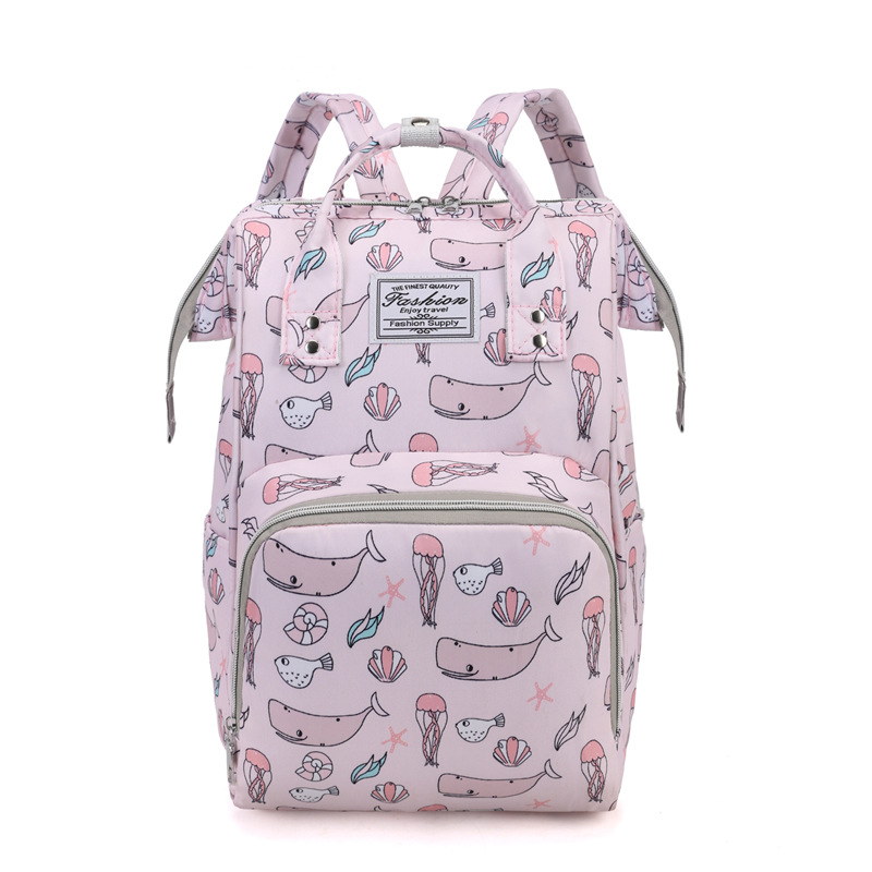 New Mom bag, patterned double-shoulder mother and baby bag for going out, large-capacity baby bottle insulated back bag, rear zipper mom bag Item Picture