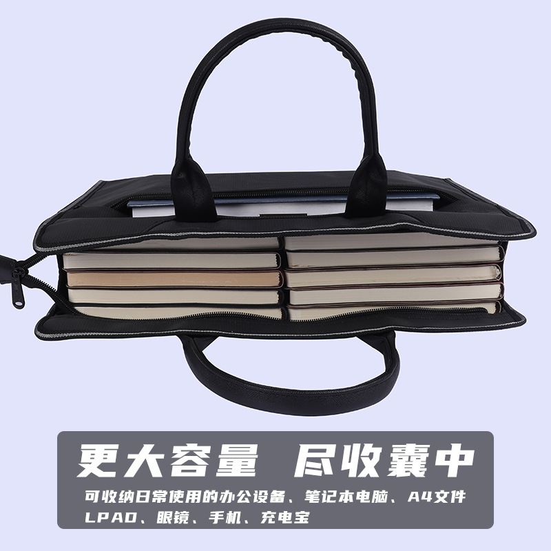 Cross-Border Large Capacity Portable Document Bag Waterproof Oxford Cloth File Bag Zipper Briefcase Customized Logo Specification drawing