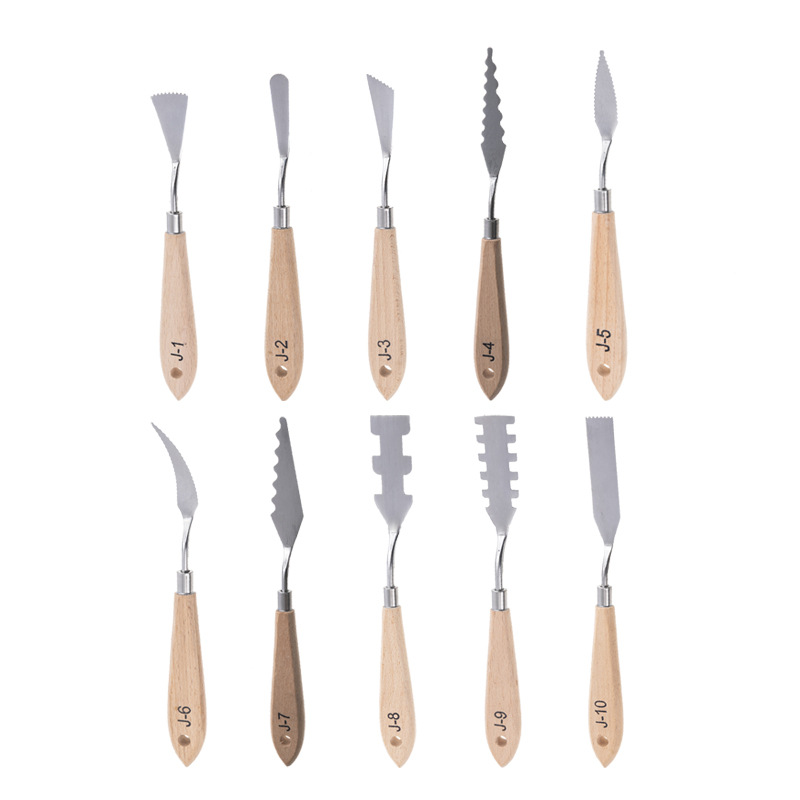 Stainless steel, wooden handle, acrylic texture, painting, color mixing, paint tool, picking scraper, serrated, irregular-shaped art oil painting scraper Item Picture