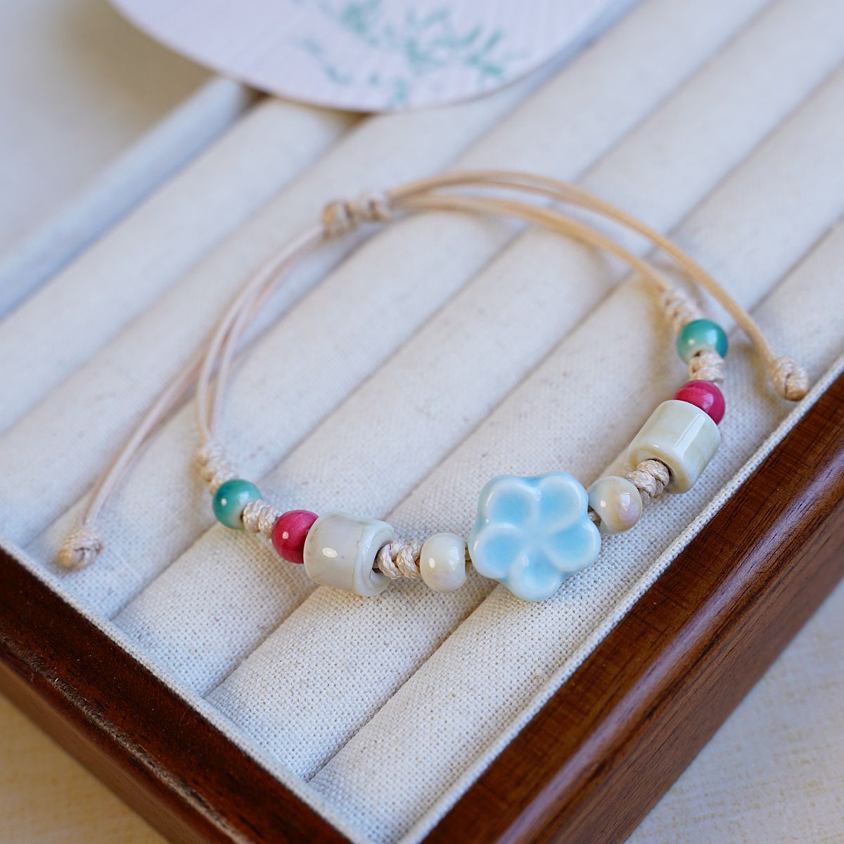 Jingdezhen ceramic woven bracelet for women, new Chinese-style artistic best friend, forest-themed ancient style bracelet gift wholesale details Picture