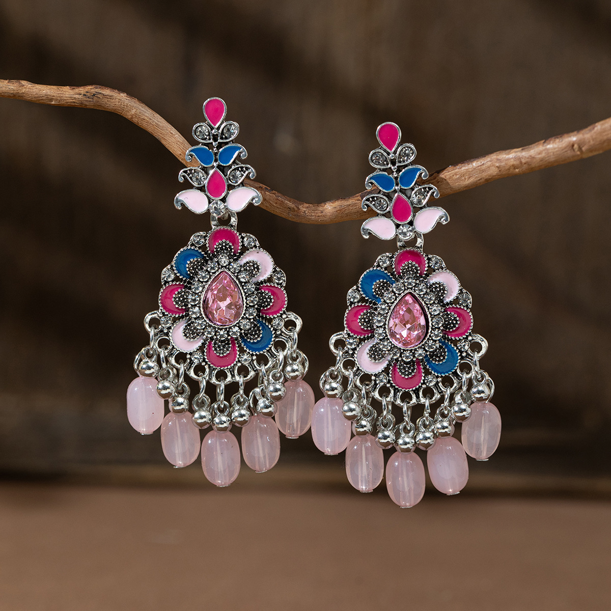 New Bohemian tassel earrings with a European and American retro style, long painted bead earrings with a ethnic style for women