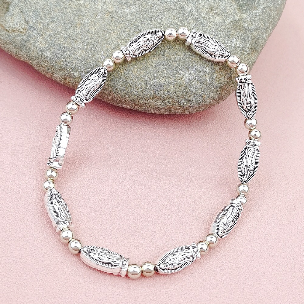 European And American Foreign Trade Amazon Temu Selling Retro Virgin Mary Bracelet Ladies Simple Elastic String Baptism Hand Jewelry Couple Jewelry