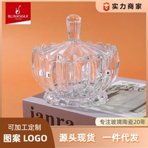 Lotus lead-free transparent glass sugar jar storage jar Decoration candy jar Fruit bowl with lid European lace sugar jar
